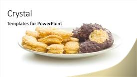  Presentation with breakfast biscuits - Slide deck having sweet biscuits dessert on plate background and a white colored foreground