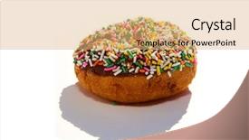  Presentation with sprinkles - PPT theme having sweet bite shop - donut round white cake chocolate background and a coral colored foreground