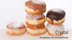  Presentation with donuts - Presentation theme having sweet bite shop - donuts on the white background background and a  colored foreground