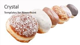 Presentation with donuts - Slide deck consisting of sweet bite shop - donuts on the white background background and a  colored foreground