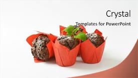  Presentation with cupcakes - PPT layouts enhanced with sweet bite shop - four chocolate cupcakes with red background and a white colored foreground