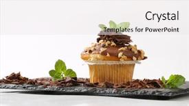  Presentation with chocolate shop - Slide set having sweet bite shop - homemade muffin with chocolate icing background and a white colored foreground