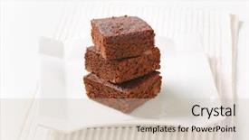  Presentation with cake - Audience pleasing presentation design consisting of sweet bite shop - three pieces of brownie cake backdrop and a soft green colored foreground