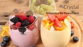  Presentation with breakfast - Theme enhanced with sweet breakfast on wooden table background and a coral colored foreground