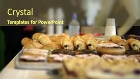  Presentation with cookies - Slide deck featuring sweet buffet - with donuts cookies and croissant background and a tawny brown colored foreground