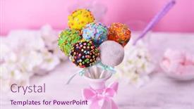  Presentation with sweet - Cool new slides with sweet cake pops in vase on table on pink background backdrop and a lemonade colored foreground