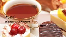  Presentation with cup cake - PPT theme with sweet cake with berries and a cup of tea - more similar photos in my portfolio background and a red colored foreground