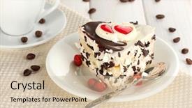  Presentation with coffee chocolate - Amazing PPT theme having plate and cup of coffee backdrop and a soft green colored foreground