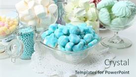  Presentation with glassware - Amazing slide set having sweet-candies-in-glassware backdrop and a sky blue colored foreground