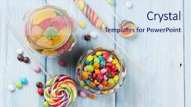  Presentation with jellies colorful candy and jelly - Amazing theme having colorful candies on wooden table backdrop and a sky blue colored foreground