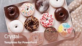  Presentation with donuts - Slides enhanced with colorful donuts box on stone table background and a coral colored foreground
