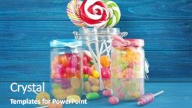 Presentation with candy - PPT theme featuring candy sweets - composition of different candies background and a teal colored foreground