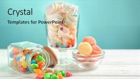  Presentation with glassware - Theme featuring candy - glassware with different candies background and a arctic colored foreground