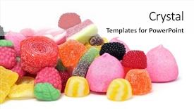 Presentation with candy - Presentation design featuring candy sweets - pile of candies background and a white colored foreground