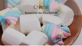  Presentation with sweet candy - Presentation design consisting of sweet-candy-marshmallow-on-wooden background and a light gray colored foreground