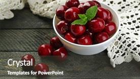  Presentation with tea leaves fresh green leaf - Slide deck enhanced with sweet cherries with green leaves background and a dark gray colored foreground