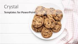  Presentation with white plate - Slide set having sweet chocolate cookies on white background and a white colored foreground