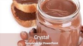  Presentation with cream - PPT theme consisting of sweet chocolate cream in jar isolated on white background and a coral colored foreground