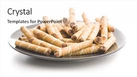  Presentation with white chocolate - Beautiful slides featuring sweet chocolate waffle rolls isolated backdrop and a  colored foreground