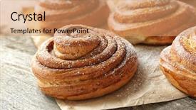  Presentation with cinnamon roll - Slide set having sweet cinnamon rolls on table background and a coral colored foreground