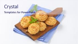  Presentation with organic coconut yogurt in wooden - Amazing PPT theme having sweet coconut cookies on wooden backdrop and a sky blue colored foreground