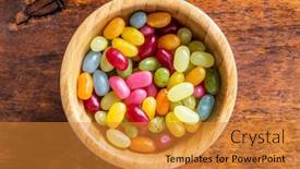  Presentation with jelly - Beautiful PPT theme featuring sweet-colorful-jelly-beans backdrop and a gold colored foreground