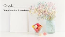  Presentation with white flower frame - PPT layouts enhanced with sweet-colorful-macarons-and-flower background and a white colored foreground