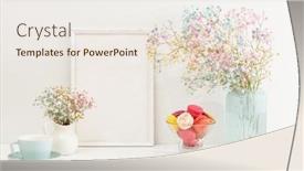  Presentation with white flower frame - Beautiful PPT layouts featuring sweet-colorful-macarons-and-flower backdrop and a sky blue colored foreground