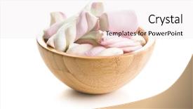  Presentation with bright colorful candy isolated - Cool new presentation design with spongy - sweet colorful marshmallows in bowl backdrop and a sky blue colored foreground