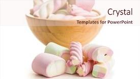 Presentation with bright colorful candy isolated - Presentation with spongy - sweet colorful marshmallows isolated background and a sky blue colored foreground