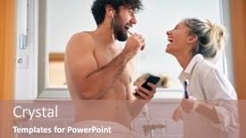  Presentation with teeth - Beautiful slide deck featuring sweet-couple-brushing-teeth-together backdrop and a coral colored foreground