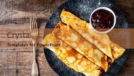  Presentation with fruit jam - Amazing slide set having sweet-crepes-with-fruit-jam backdrop and a coral colored foreground