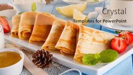  Presentation with sweet - Colorful PPT theme enhanced with sweet-crepes-with-fruits backdrop and a coral colored foreground