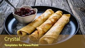  Presentation with jam - Colorful PPT theme enhanced with sweet-crepes-with-strawberries-jam backdrop and a tawny brown colored foreground