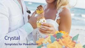  Presentation with cupcakes - Cool new presentation theme with latin couple having sweet cupcakes at their wedding backdrop and a sky blue colored foreground