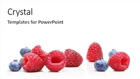  Presentation with waffles - Slide deck with sweet dessert waffles raspberry and blueberry isolated on white background background and a white colored foreground