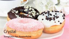  Presentation with donuts - Presentation theme consisting of fresh tasty tradition donuts for hanukkah celebration background and a gray colored foreground
