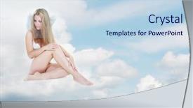  Presentation with sad girl - Beautiful PPT theme featuring sweet dreams - alone sad angel girl sitting backdrop and a sky blue colored foreground