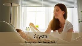  Presentation with sleeping - Theme featuring sweet dreams - portrait of young mother covering background and a coral colored foreground