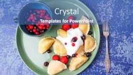  Presentation with sweet - Slide set consisting of sweet-dumplings-pierogi-stuffed background and a teal colored foreground