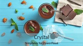  Presentation with mint - Beautiful presentation theme featuring sweet food - chocolate mousse with mint backdrop and a light blue colored foreground