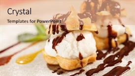  Presentation with food ice - Presentation consisting of sweet food - profiteroles with ice cream background and a coral colored foreground