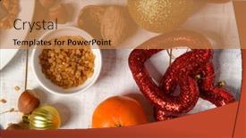  Presentation with christmas food - Slide deck with sweet-food-background-for-christmas background and a coral colored foreground