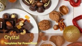  Presentation with dried food - Colorful PPT theme enhanced with sweet-food-background-for-christmas backdrop and a tawny brown colored foreground