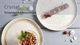  Presentation with thai food - PPT theme enhanced with sweet-food-desserts-in-ceramic background and a light gray colored foreground