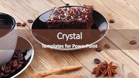  Presentation with fragrant - Colorful theme enhanced with sweet food hot black fragrant coffee and chocolate cake with cinnamon sticks coffee beans and anise star backdrop and a tawny brown colored foreground