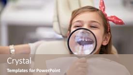  Presentation with smiling little girl - Beautiful presentation theme featuring sweet-girl-showing backdrop and a coral colored foreground