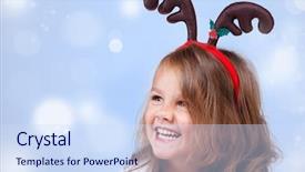  Presentation with christmas girl - PPT theme consisting of sweet girl with christmas reindeer background and a sky blue colored foreground