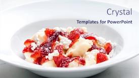  Presentation with strawberries - PPT theme having sweet-gnocchi-served-with-fresh background and a sky blue colored foreground