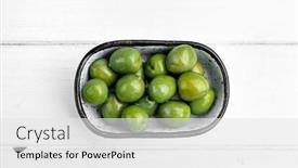  Presentation with green plate - Theme enhanced with sweet-green-olives-in-plate background and a white colored foreground